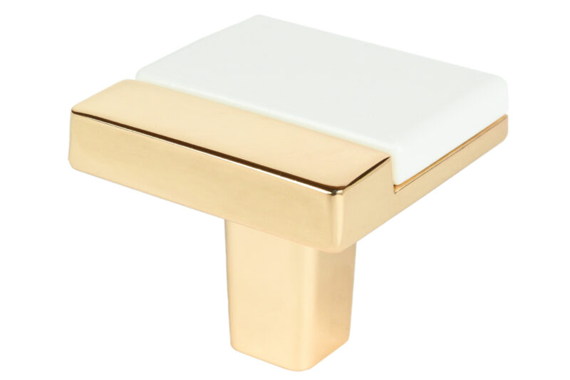 Square Knob - Gold with White